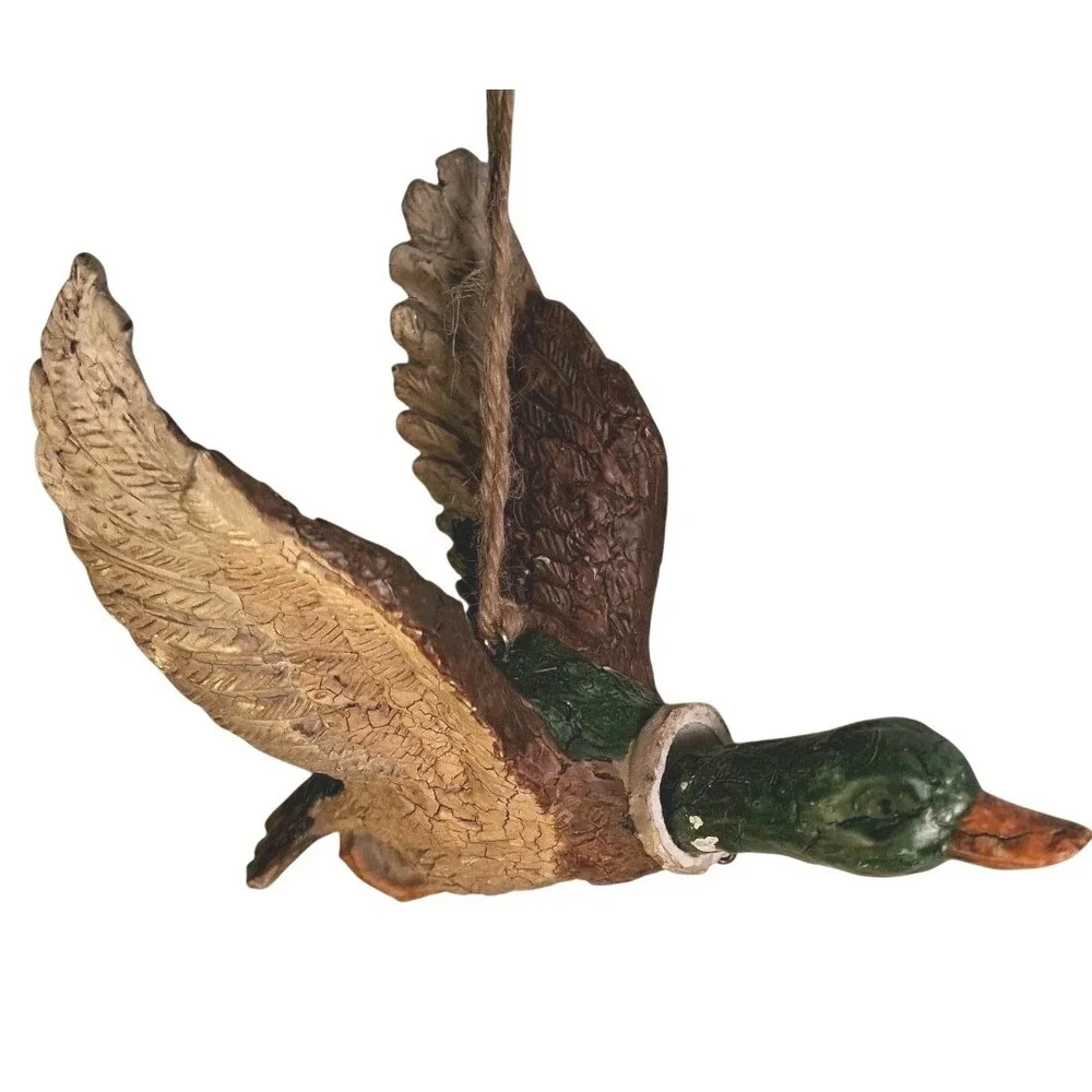 Vintage Mallard Duck Flying Ornament Crackle Style Finish Cabin Decor Head Moves